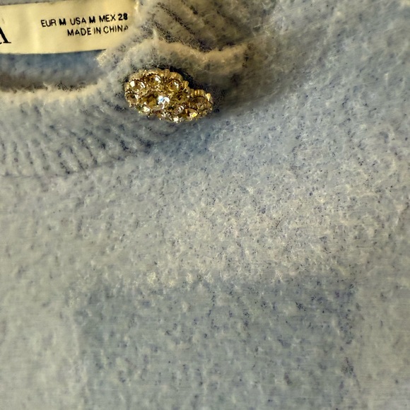 Zara Sky Blue Knit Top with Button Detail - Picture 4 of 10